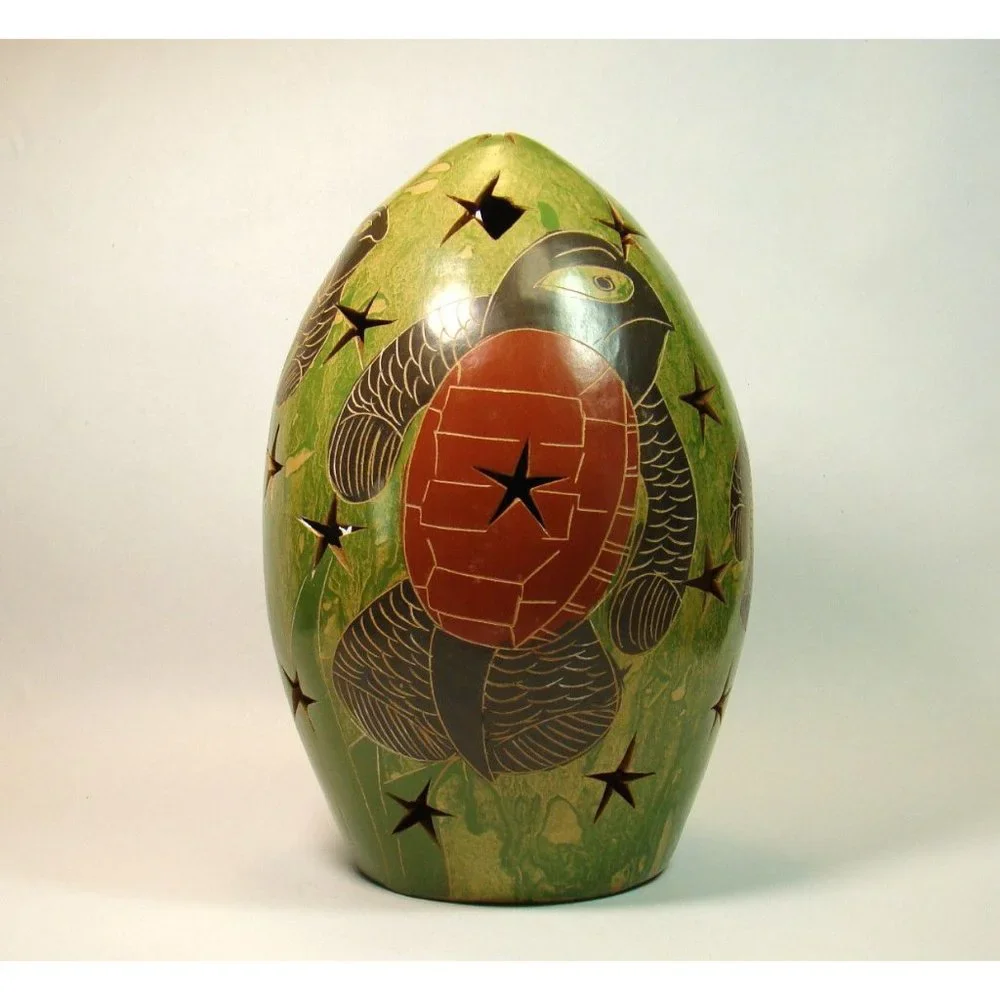 Turtle Art Pottery Tea Light Candle Lantern Luminary, Coastal Beach Nautical